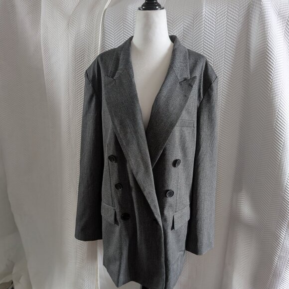 Asos Design Women's Oversized Gray Plaid Double-Breasted Blazer Size 10 Office - Picture 1 of 15
